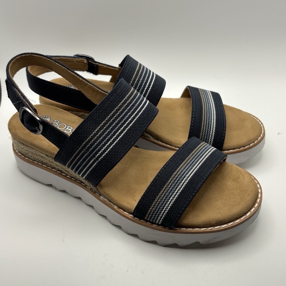 Bobs From Skechers Women's Wedge Sandals -‎ Memory Foam - Sz 7-Navy Multi Color
